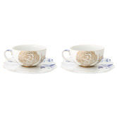 Pip Studio White Royal Floral 225ml Porcelain Teacup &amp; Saucers