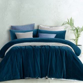 Vintage Design Riverland Blue Cotton Velvet Quilt Cover Set