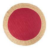 Vintage Design Red Maha Hand-Loomed Jute-Blend Round Rug