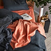 Vintage Design Cuffed &amp; Piped Linen Sheet Set