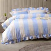 Vintage Design Blue Stripe Candy Ruffle Cotton Quilt Cover Set