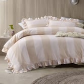 Vintage Design Natural Stripe Candy Ruffle Cotton Quilt Cover Set