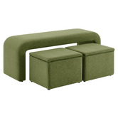 Core Living 3 Piece Avalon Velvet Bench &amp; Storage Ottoman Set