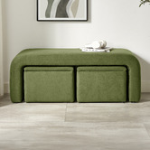 Core Living 3 Piece Avalon Velvet Bench &amp; Storage Ottoman Set