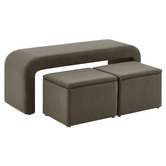 Core Living 3 Piece Avalon Velvet Bench &amp; Storage Ottoman Set