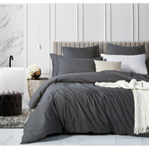 Violette Casa Charcoal Ava Vintage Washed Cotton Quilt Cover Set