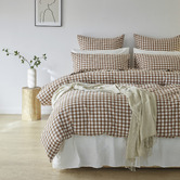Violette Casa Chocolate Gingham Washed Cotton Quilt Cover Set
