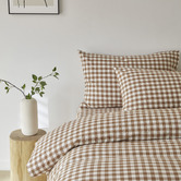 Violette Casa Chocolate Gingham Washed Cotton Quilt Cover Set