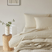 Violette Casa Oatmeal Gingham Washed Cotton Quilt Cover Set