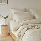 Violette Casa Oatmeal Gingham Washed Cotton Quilt Cover Set