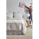 Violette Casa Oatmeal Gingham Washed Cotton Quilt Cover Set