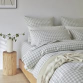 Violette Casa Sage Gingham Washed Cotton Quilt Cover Set