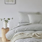 Violette Casa Sage Gingham Washed Cotton Quilt Cover Set