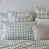 Violette Casa Sage Gingham Washed Cotton Quilt Cover Set