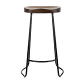 Temple &amp; Webster 75cm Premium Vintage-Style Elm Wood Barstools with Black Legs