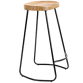 Temple &amp; Webster 75cm Premium Vintage-Style Elm Wood Barstools with Black Legs