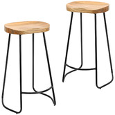 Temple &amp; Webster 75cm Premium Vintage-Style Elm Wood Barstools with Black Legs