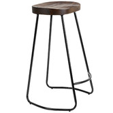 Temple &amp; Webster 75cm Premium Vintage-Style Elm Wood Barstools with Black Legs