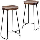 Temple &amp; Webster 75cm Premium Vintage-Style Elm Wood Barstools with Black Legs