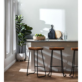 Temple &amp; Webster 75cm Premium Vintage-Style Elm Wood Barstools with Black Legs