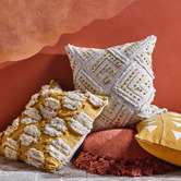 Temple &amp; Webster Ochre Prairie Embroidered Cotton Cushion
