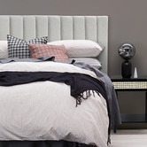 Temple &amp; Webster Oat White Charlotte Upholstered Bedhead