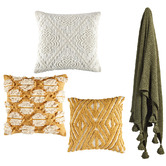 Temple &amp; Webster 4 Piece Ochre &amp; Olive Cotton Cushions &amp; Throw Set