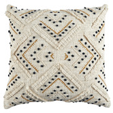 Temple &amp; Webster Navy Embroidered Prairie Cotton Cushion