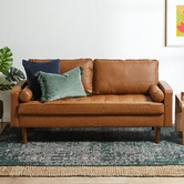 Temple &amp; Webster Tan Stockholm 3 Seater Faux Leather Sofa