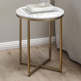 Temple &amp; Webster 40cm White Serena Round Italian Carrara Marble Side Table