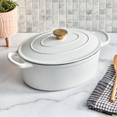 Temple &amp; Webster White 5.5L Oval Cast Iron Dutch Oven
