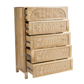 Temple &amp; Webster Natural Anya Mango Wood &amp; Rattan 5 Drawer Chest