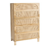 Temple &amp; Webster Natural Anya Mango Wood &amp; Rattan 5 Drawer Chest