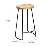 Temple &amp; Webster 75cm Premium Vintage-Style Elm Wood Barstools with Black Legs