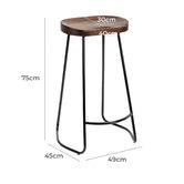 Temple &amp; Webster 75cm Premium Vintage-Style Elm Wood Barstools with Black Legs