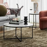 Temple &amp; Webster White Serena Round Carrara Marble Coffee &amp; Side Table Set