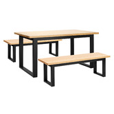 Temple &amp; Webster Natural &amp; Black Ski-Leg Oak Wood Dining Bench