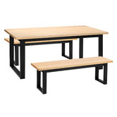 Temple &amp; Webster Natural &amp; Black Ski-Leg Oak Wood Dining Bench