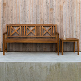 Temple &amp; Webster 3 Seater Natural Santa Cruz Acacia Wood Outdoor Bench Set