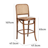 Temple &amp; Webster 65cm High Back Luca Beech Wood &amp; Rattan Barstool