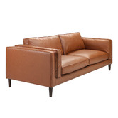 Temple &amp; Webster Tan Brahm 3 Seater Premium Faux Leather Sofa