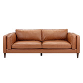 Temple &amp; Webster Tan Brahm 3 Seater Premium Faux Leather Sofa