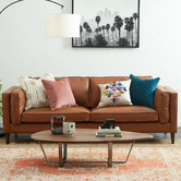 Temple &amp; Webster Tan Brahm 3 Seater Premium Faux Leather Sofa