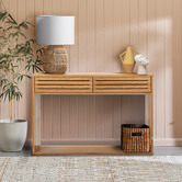 Temple &amp; Webster Oak Xavi Slatted Console Table