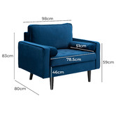 Temple &amp; Webster Navy Stockholm Velvet 3 Seater Sofa &amp; Armchair Set