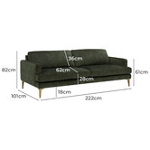 Temple &amp; Webster Olive Green Darya 3 Seater Velvet Sofa