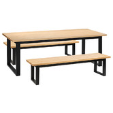 Temple &amp; Webster Natural &amp; Black Ski-Leg Oak Wood Dining Bench