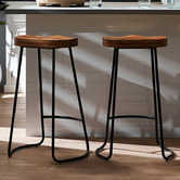 Temple &amp; Webster 75cm Premium Vintage-Style Elm Wood Barstools with Black Legs