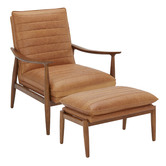 Temple &amp; Webster Aldric Genuine Leather Armchair &amp; Ottoman Set