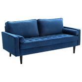 Temple &amp; Webster Navy Stockholm Velvet 3 Seater Sofa &amp; Armchair Set